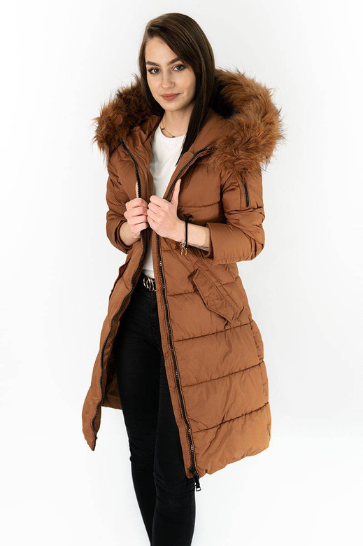 LANGE WINTER JACKE MIT KAPUZE FUCHSROT (7751)