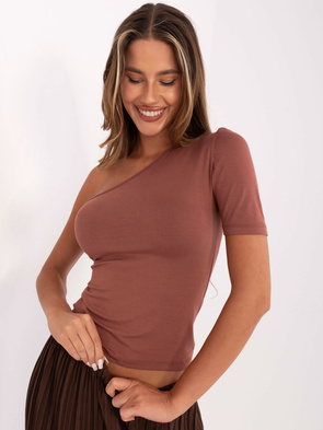 Dopasowany brązowy top na jedno ramię