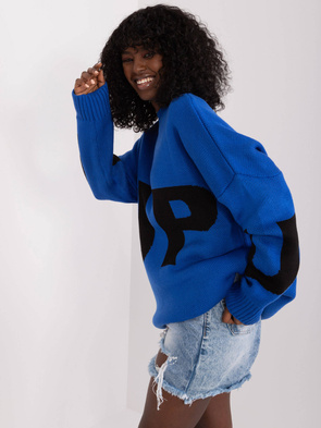 Luźny ciemnoniebieski sweter ze ściągaczami