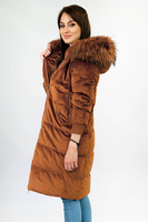 Zimowa sztruksowa kurtka damska z kapturem karmelowa (7763)
