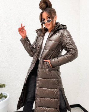 Przejściowa kurtka damska do kolan czekolada