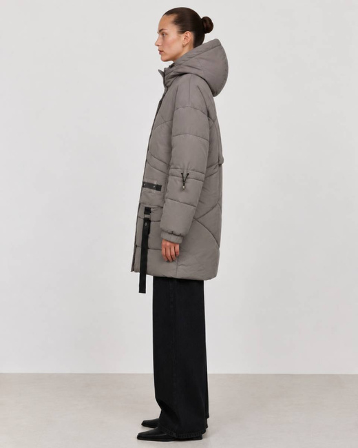 Szara kurtka puffer oversize z kapturem