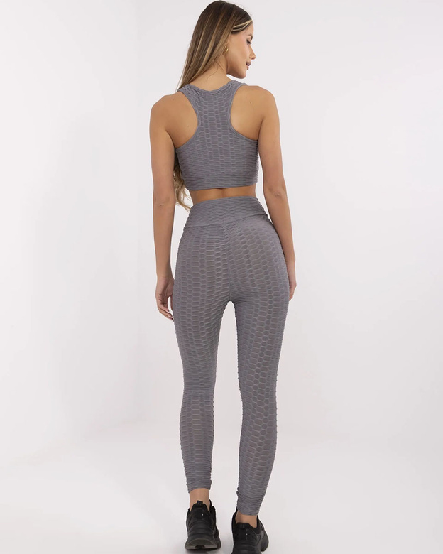 Ciemno szary komplet fitness top i legginsy