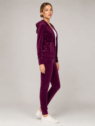 Zestaw bluza + spodnie dresowe welur bordowy