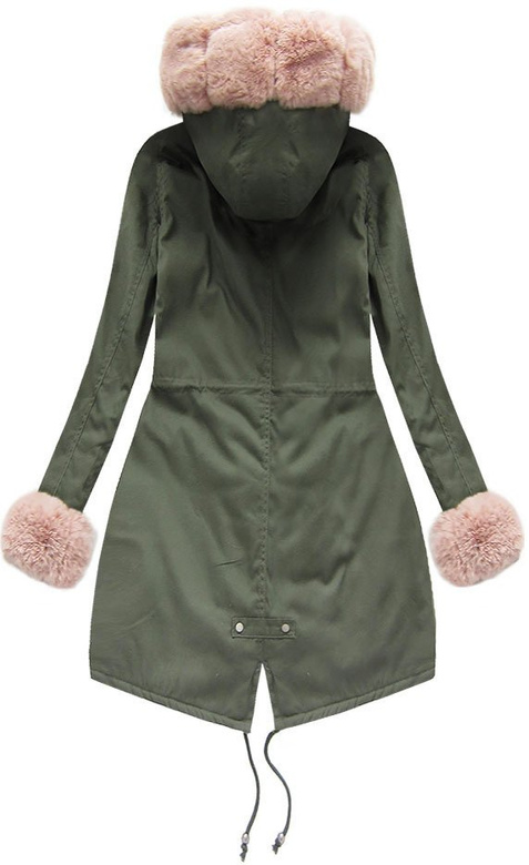 BAWEŁNIANA PARKA Z FUTREM KHAKI-PUDROWY RÓŻ (K725)