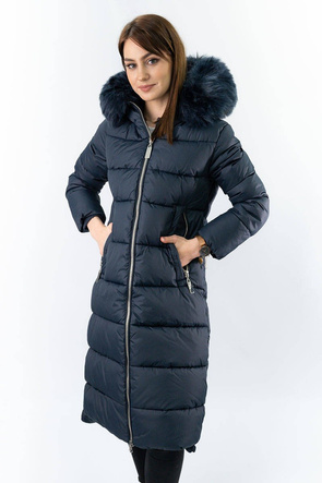 Granatowa gruba kurtka zimowa do kolan