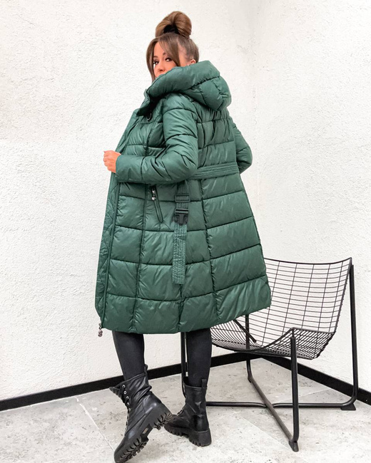 Taliowana zimowa kurtka z kapturem zielony ciemny