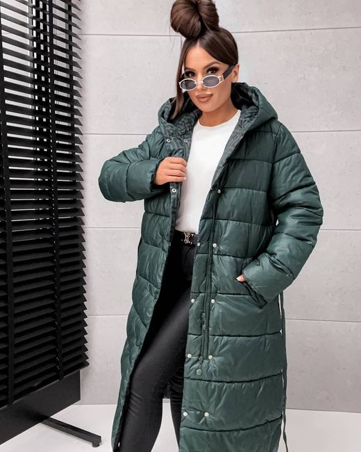 Zielona kurtka zimowa do kolan typu 2w1