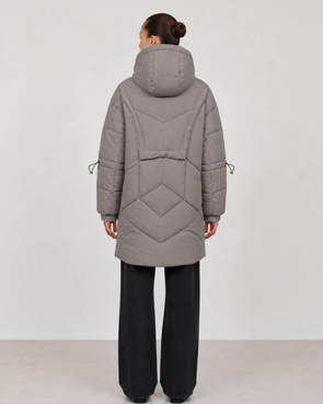 Szara kurtka puffer oversize z kapturem