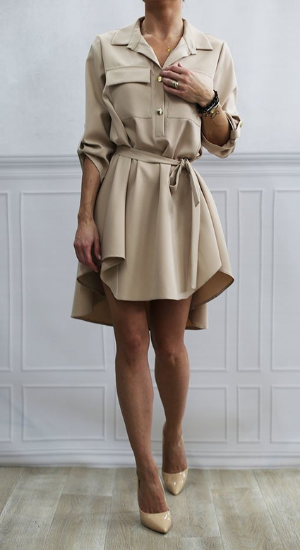 DRESS WITH POCKETS BEIGE (267ART)