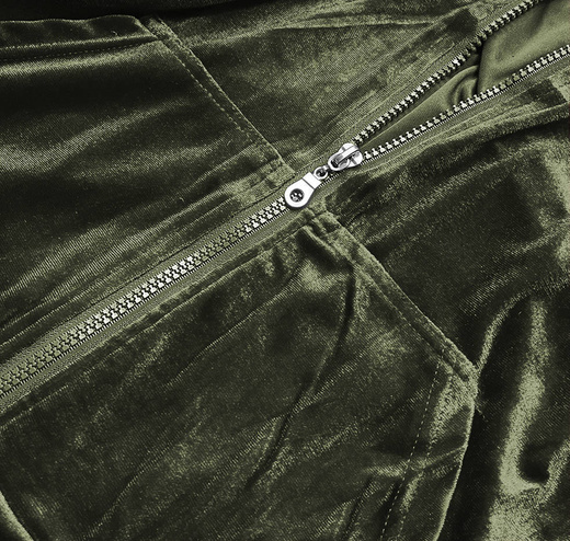 Zielony dres welurowy damski – bluza na suwak ze stójką + legginsy 7/8 z lampasami