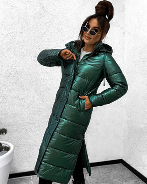 Przejściowa kurtka damska do kolan zielona