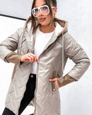 Luźna przejściowa kurtka plus size z kapturem beż