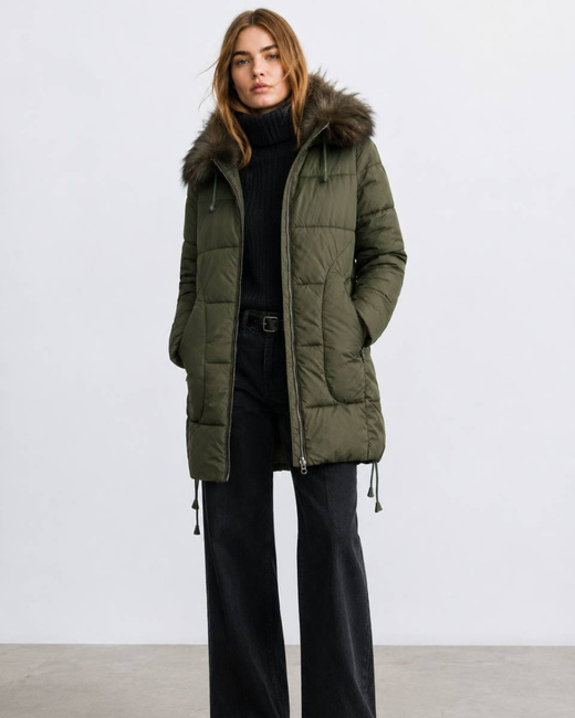 QUILTED HOODED JACKET KHAKI (7690)