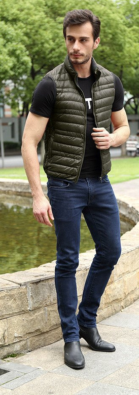 MĘSKA KAMIZELKA Z PUCHEM NATURALNYM KHAKI (5008)