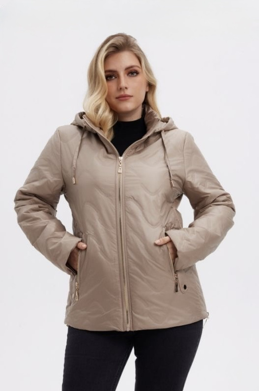 Ciemnobeżowa kurtka plus size z kapturem