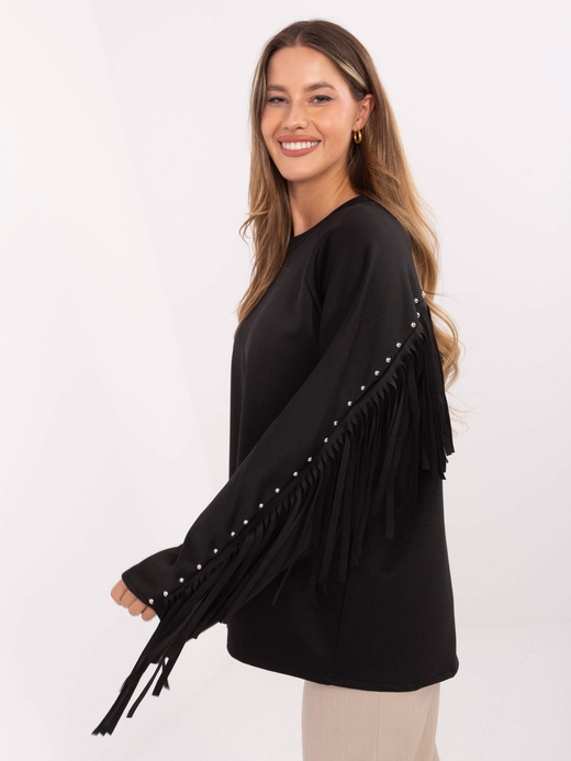 Oversizowa bluza z ćwiekami frędzlami czarna
