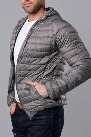 Ciemnoszara pikowana kurtka męska z kapturem