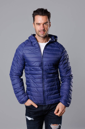 Pikowana kurtka męska z kapturem jasny granat