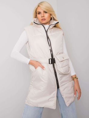 Damski bezrękawnik z paskiem i saszetką ecru