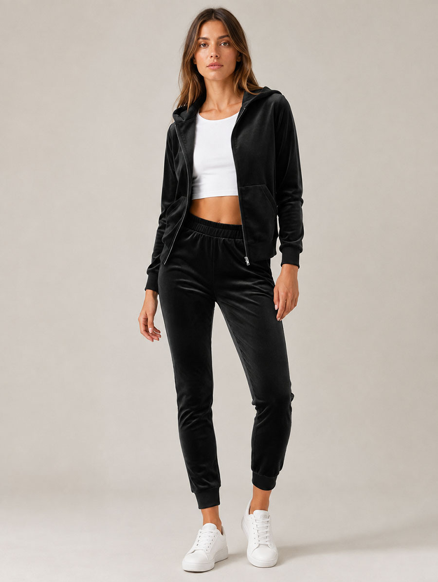 Zestaw bluza + spodnie dresowe welur czarny