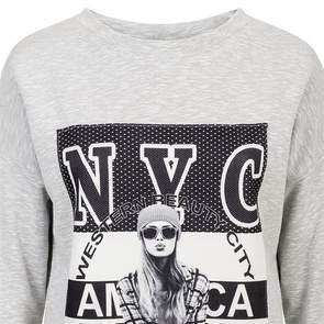 DŁUGA BLUZA Z NADRUKIEM SZARY MELANŻ (GOOD3)