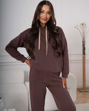 Luźny gruby komplet dresowy damski czekoladowy