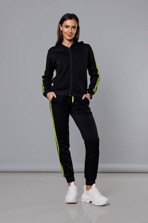 Czarno-limonkowy dres damski z lampasami