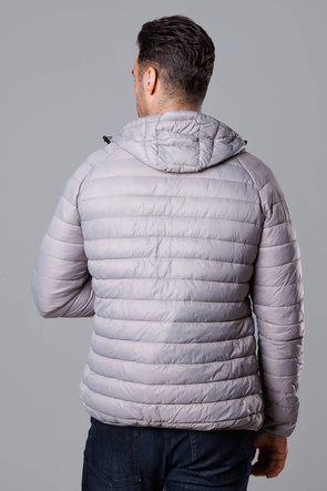Jasnoszara pikowana kurtka męska z kapturem