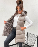 Długa kamizelka typu 2w1 beż-panterka