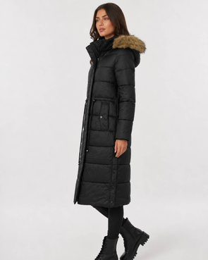 Czarna kurtka zimowa damska z odpinanym kapturem i futerkiem