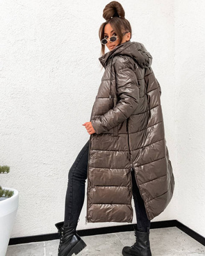 Przejściowa kurtka damska do kolan czekolada