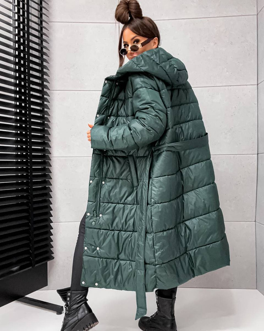 Zielona kurtka zimowa do kolan typu 2w1