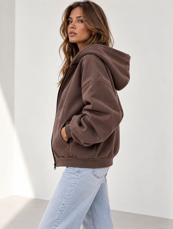 Damska czekoladowa bluza oversize z kapturem