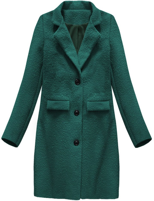 WEŁNIANY PŁASZCZ BARANEK BUTELKOWA ZIELEŃ (23108)