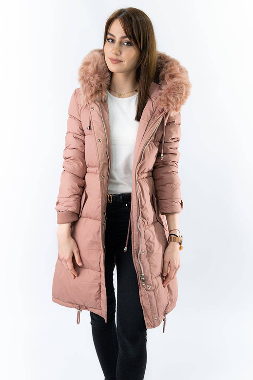 LANGE WINTER JACKE MIT KAPUZE ANTIK ROSA (7752)