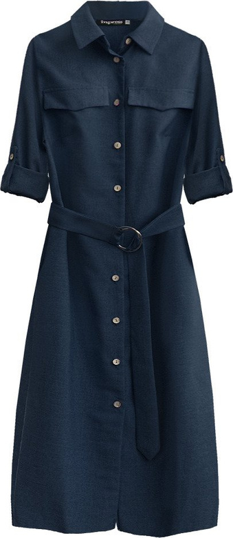 MIDI DRESS WITH BUTTONS AND BELT NAVY BLUE (293ART)