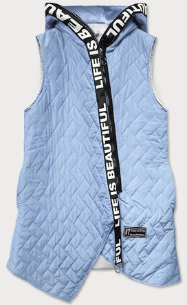 DŁUGA ASYMETRYCZNA KAMIZELKA DAMSKA NIEBIESKA (677ART)