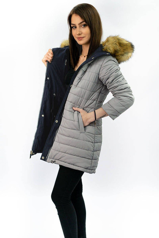 REVERSIBLE HOODED JACKET NAVY BLUE-GREY (W213)