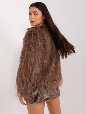 Brązowa futrzana kurtka z kieszeniami