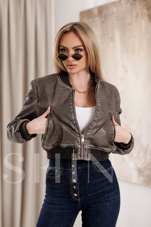 Damska bomberka szara z ekoskóry