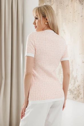 Dzianinowa bluzka ze złotymi guzikami łososiowa