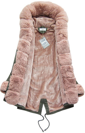 COTTON JACKET WITH FUR KHAKI-POWDER PINK (K725)