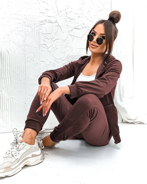 Zestaw bluza + spodnie dresowe welur czekoladowy