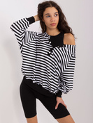Trzyczęściowy czarno-biały komplet sportowy damski – bluza oversize, top i legginsy w prążki
