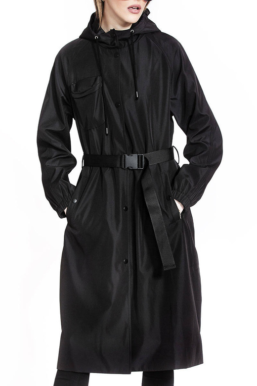 Cienki czarny płaszcz z kapturem