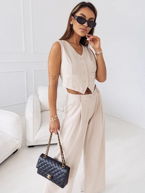 Beżowy komplet garniturowy kamizelka i spodnie