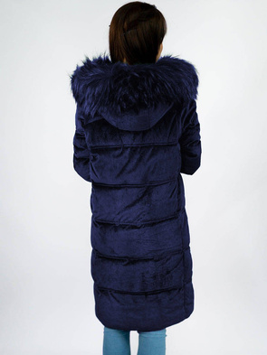 Zimowa sztruksowa kurtka damska z kapturem granatowa (7763)