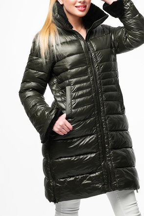 Zimowa kurtka damska z futrzanym kołnierzem khaki