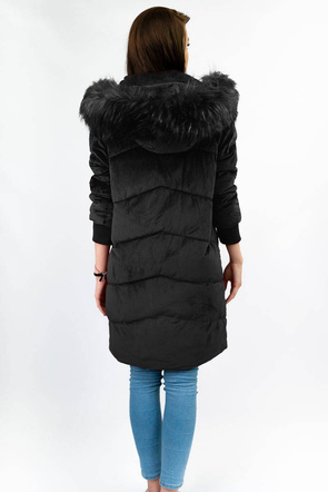 Sztruksowa zimowa kurtka damska z kapturem czarna (7764)